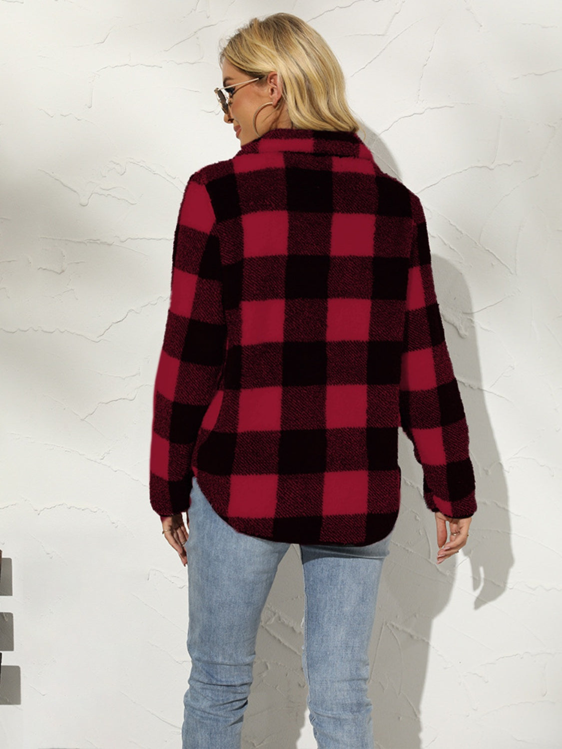 Shiny Plaid Half Zip Long Sleeve Sweatshirt