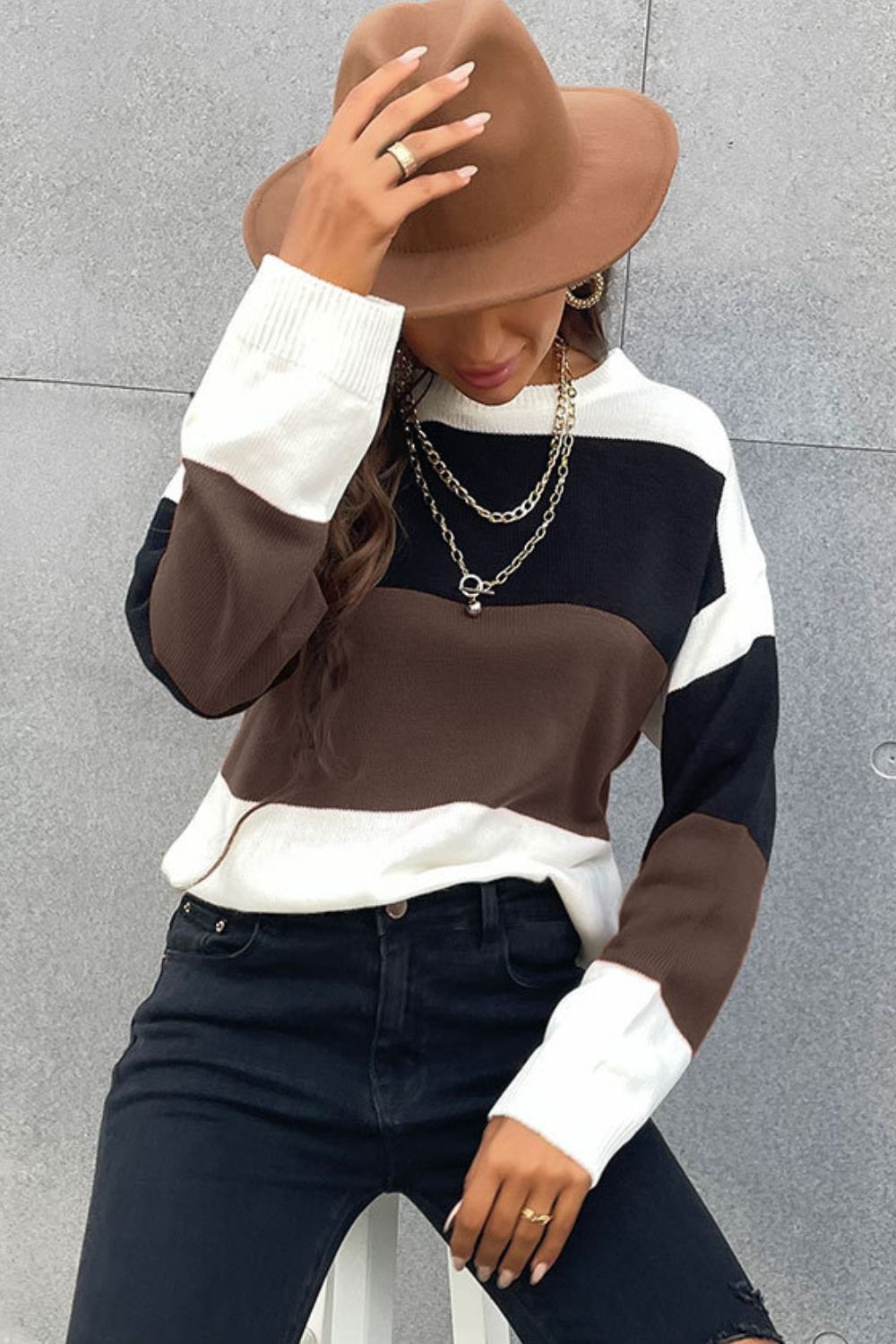 Perfee Longing For Fall Color Block Sweater