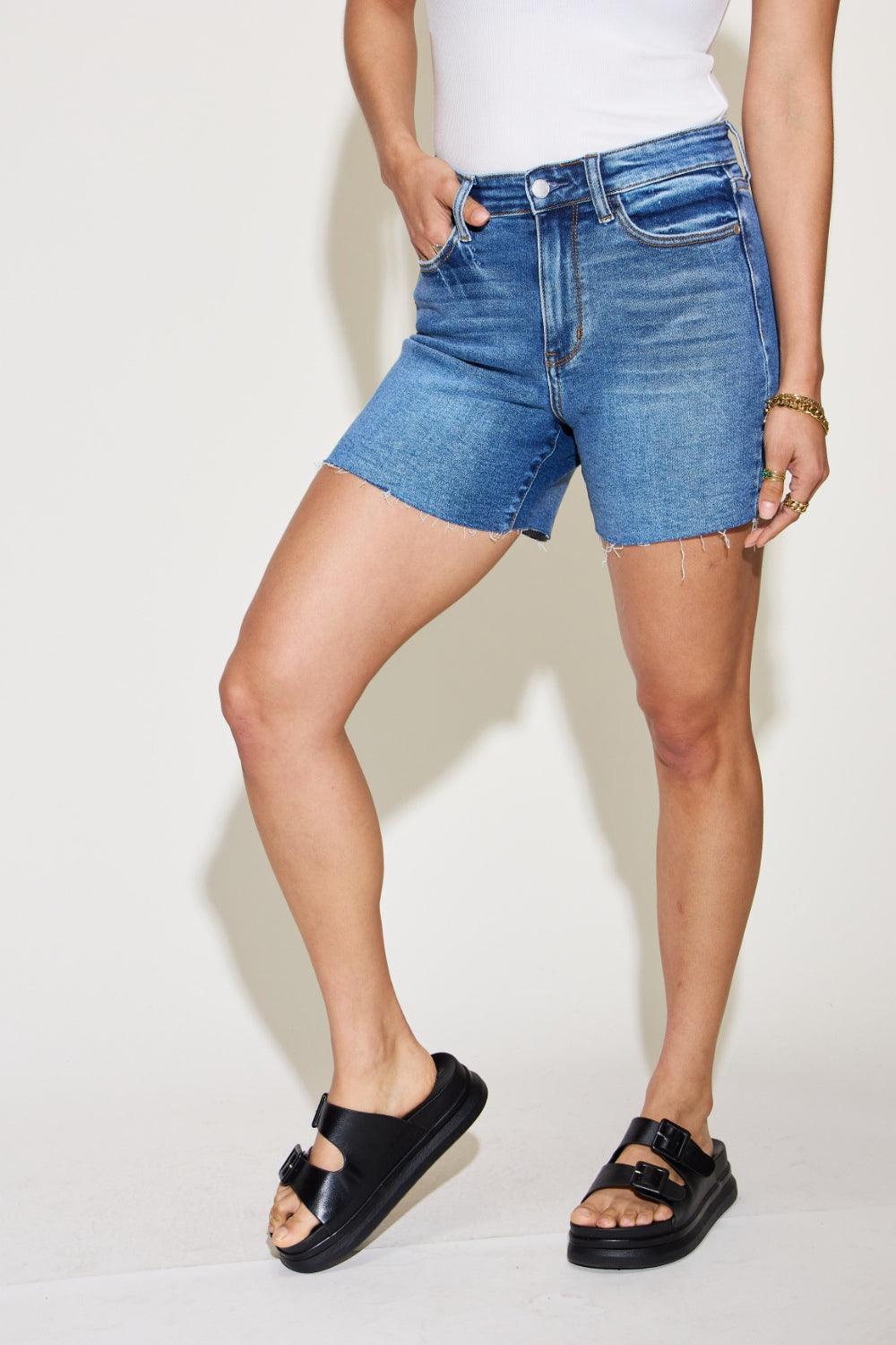 Judy Blue Full Size High Waist Slim Denim Shorts - Anchored Feather Boutique