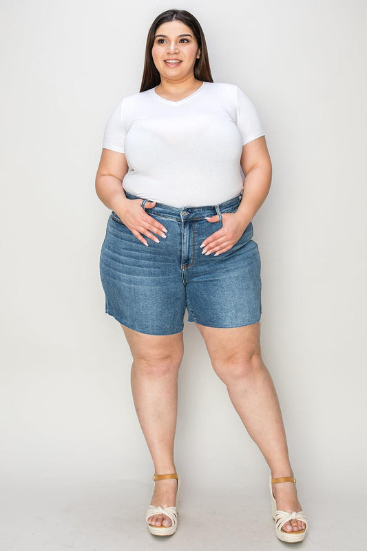 Judy Blue Full Size High Waist Slim Denim Shorts - Anchored Feather Boutique