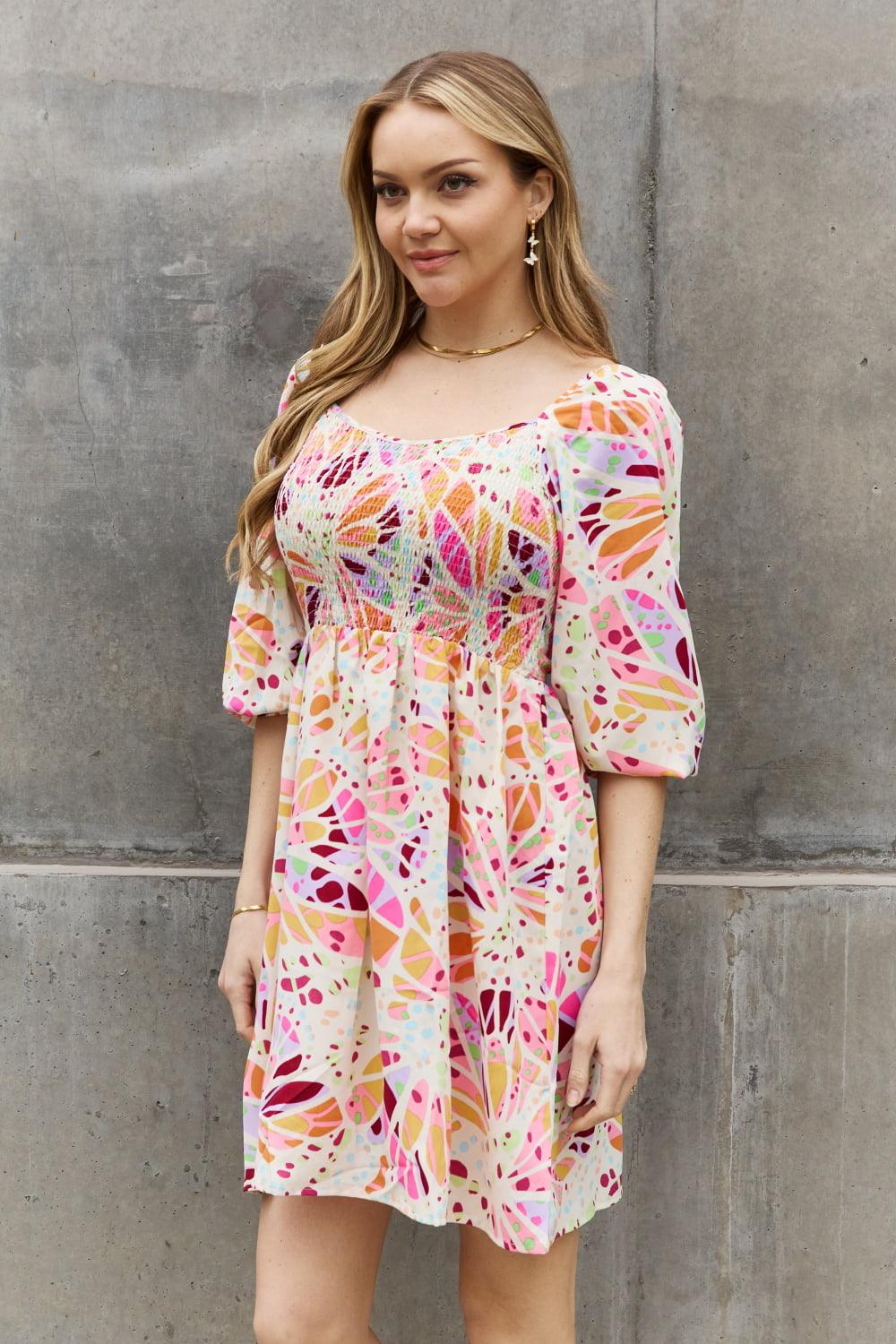 ODDI Full Size Floral Print Mini Dress - Anchored Feather Boutique